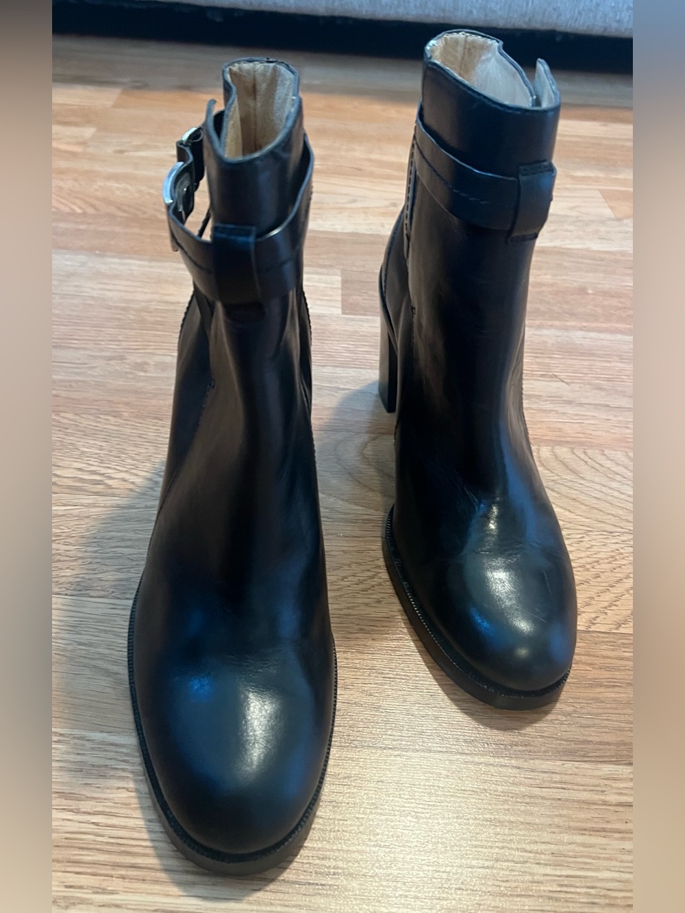 Coach Black Leather Buckle Ankle Boots